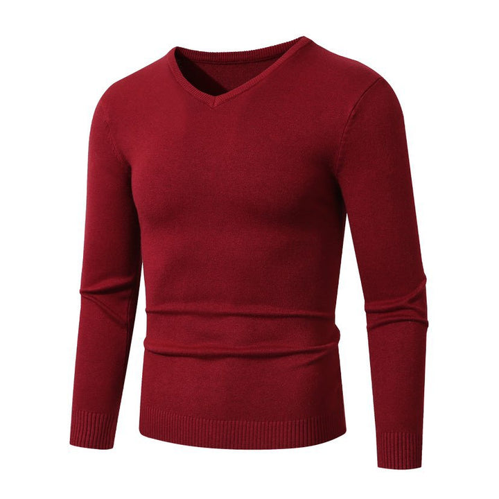 Herren Schmal geschnittener Feinstrick‑V‑Neck-Pullover mit Rippbund und atmungsaktiver Baumwollmischung Drune