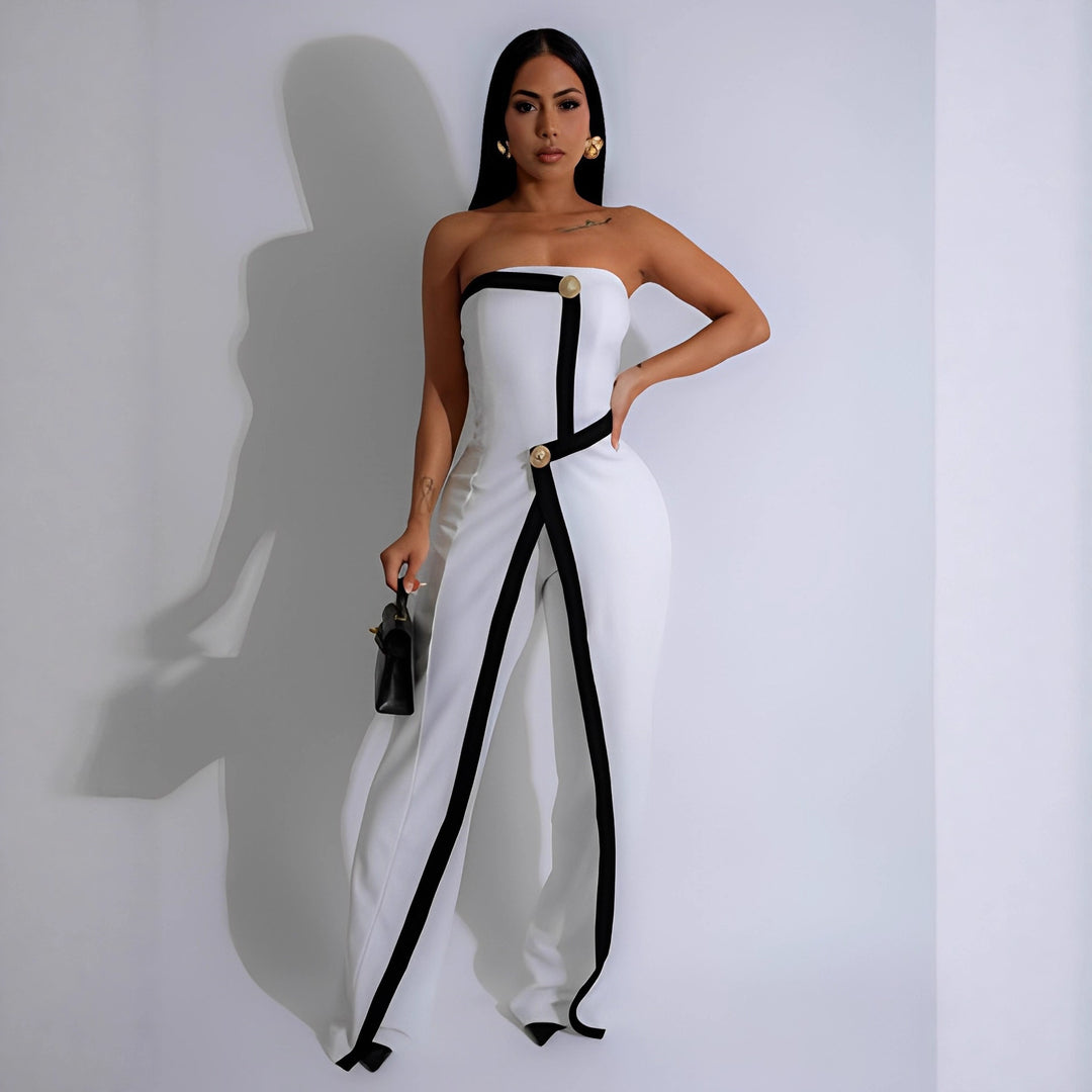 Damen-Jumpsuit mit elegantem Bustier-Oberteil und kontrastierenden Saumakzenten Drune