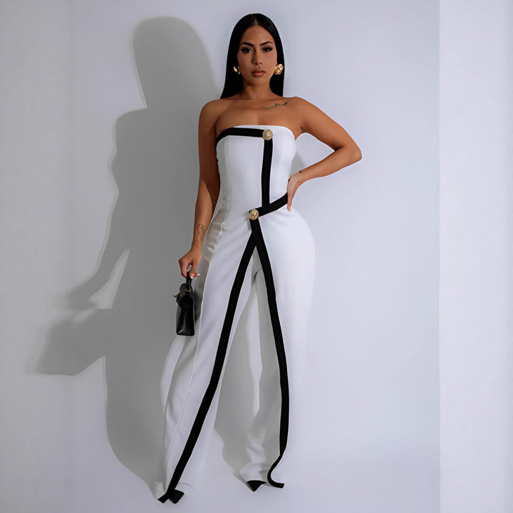 Damen-Jumpsuit mit elegantem Bustier-Oberteil und kontrastierenden Saumakzenten Drune