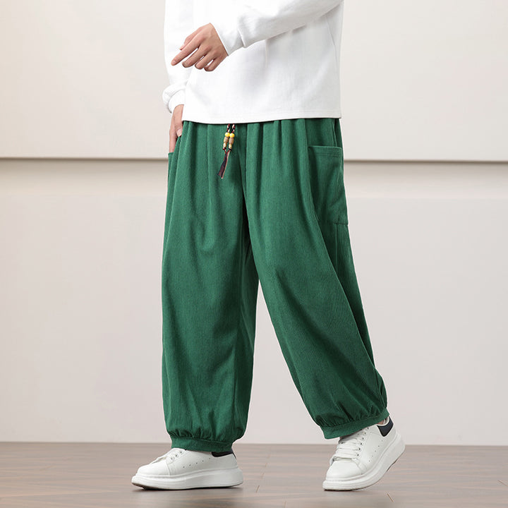 Damen lässige Cordhose mit elastischem Bund und farbigen Schnürsenkeln Drune