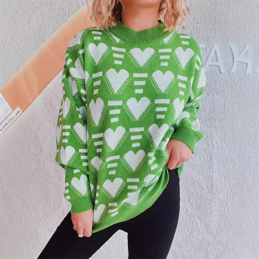 Damen kuscheliger Oversized-Pullover mit herzförmigem Muster Drune