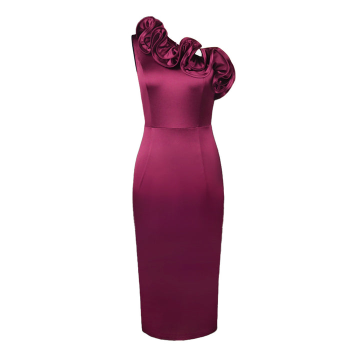 Damen elegantes Abendkleid mit schulterfreiem Design und voluminösen Rüschen Drune