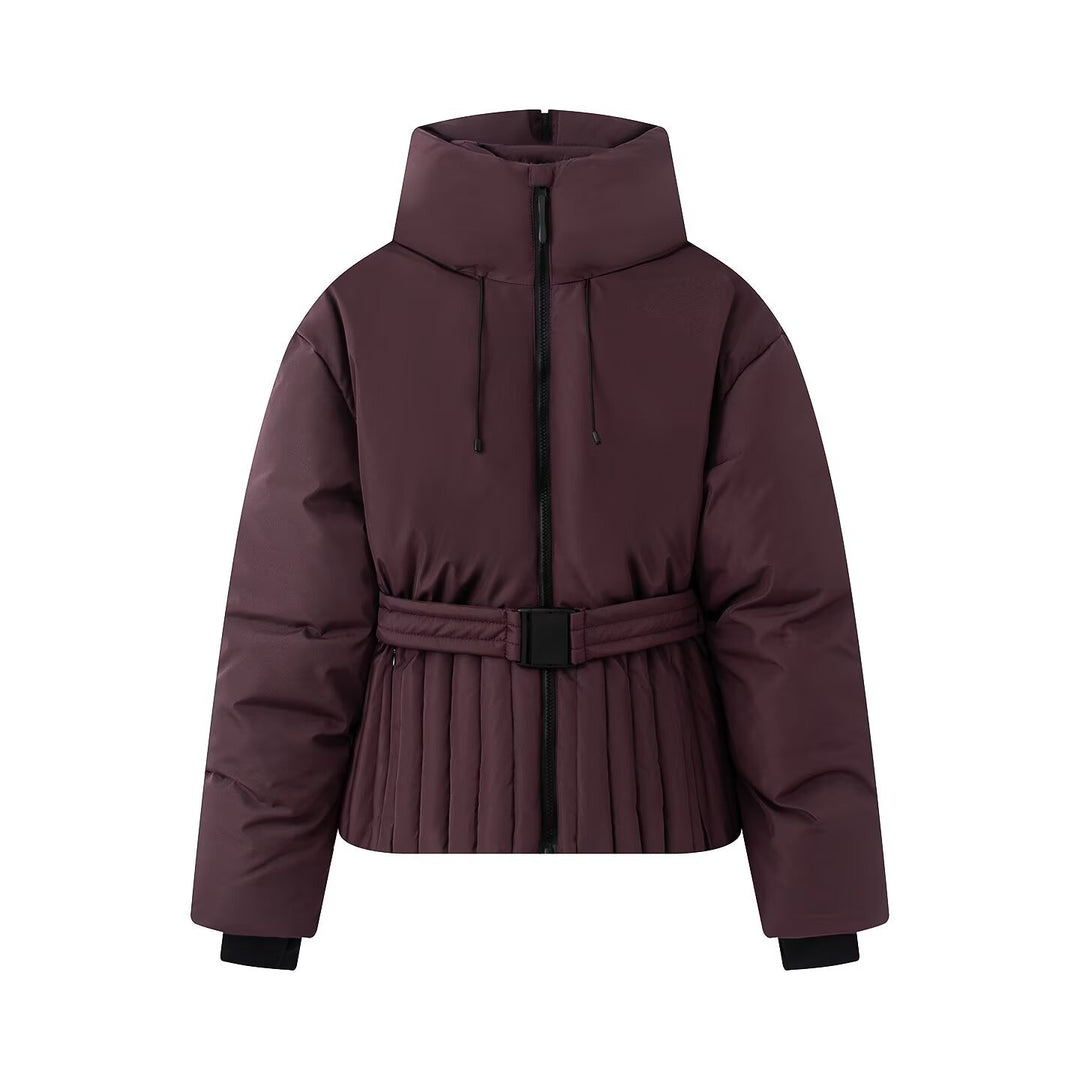 Damen Kurze taillierte Steppjacke mit hohem Stehkragen und Gürtel Drune
