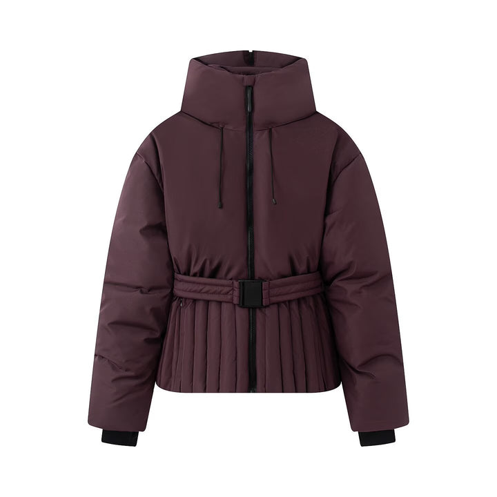Damen Kurze taillierte Steppjacke mit hohem Stehkragen und Gürtel Drune