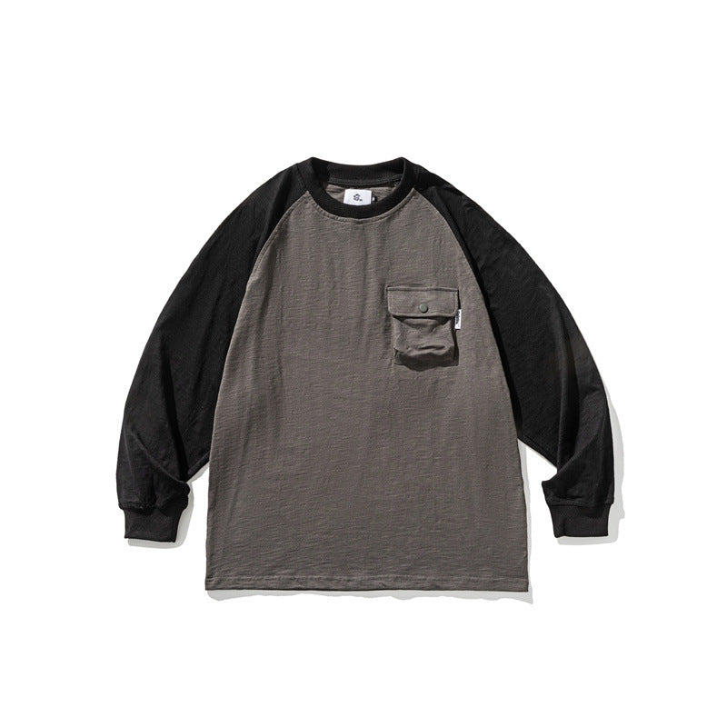 Unisex Lässiges Raglan-Longsleeve mit Kontrastärmeln und aufgesetzter Klappentasche Drune