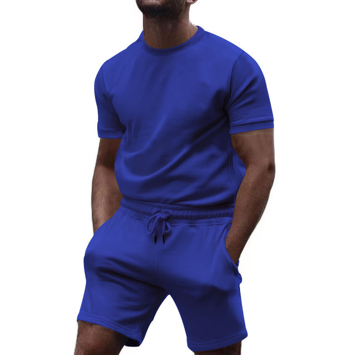 Herren nan minimalistisches Jersey-Ensemble mit bequemem Rundhalsshirt und elastischer Tunnelzug-Kurzhose Drune