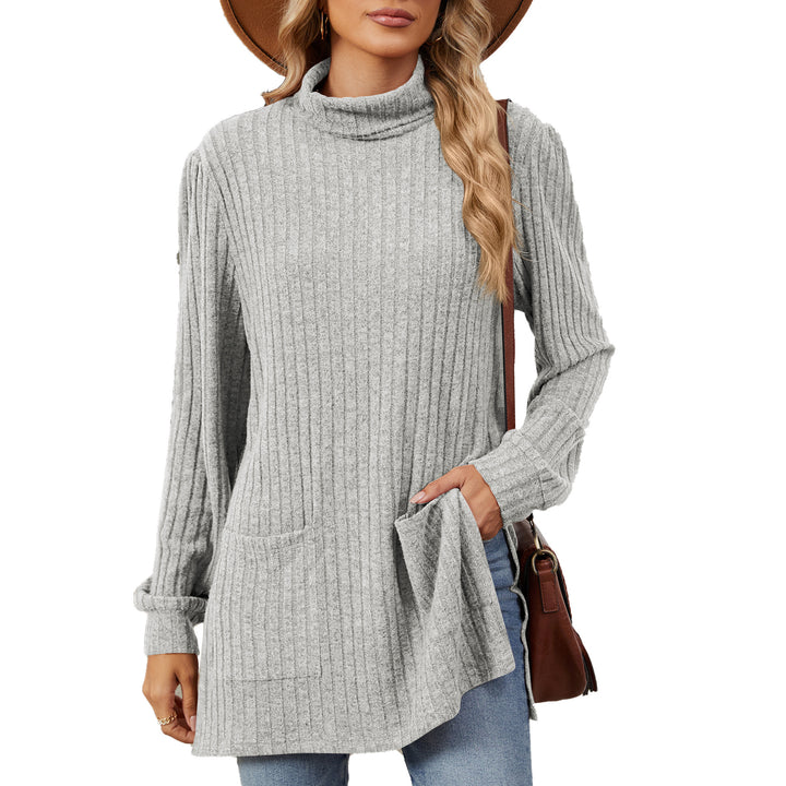 Damen elegantes Oberteil aus strukturierter Strickware mit Stehkragen und Seitentaschen Drune