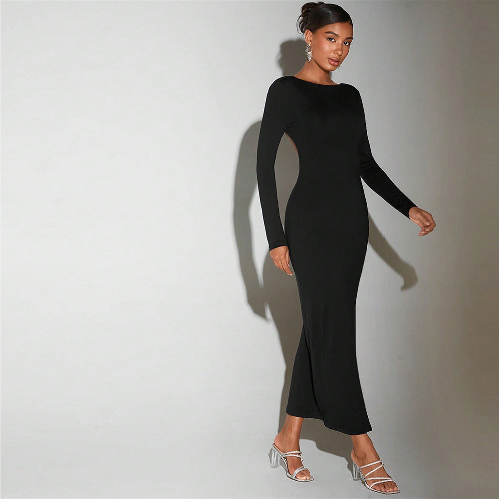 Damen Maxikleid mit langem Arm und elegantem Schlitz Drune