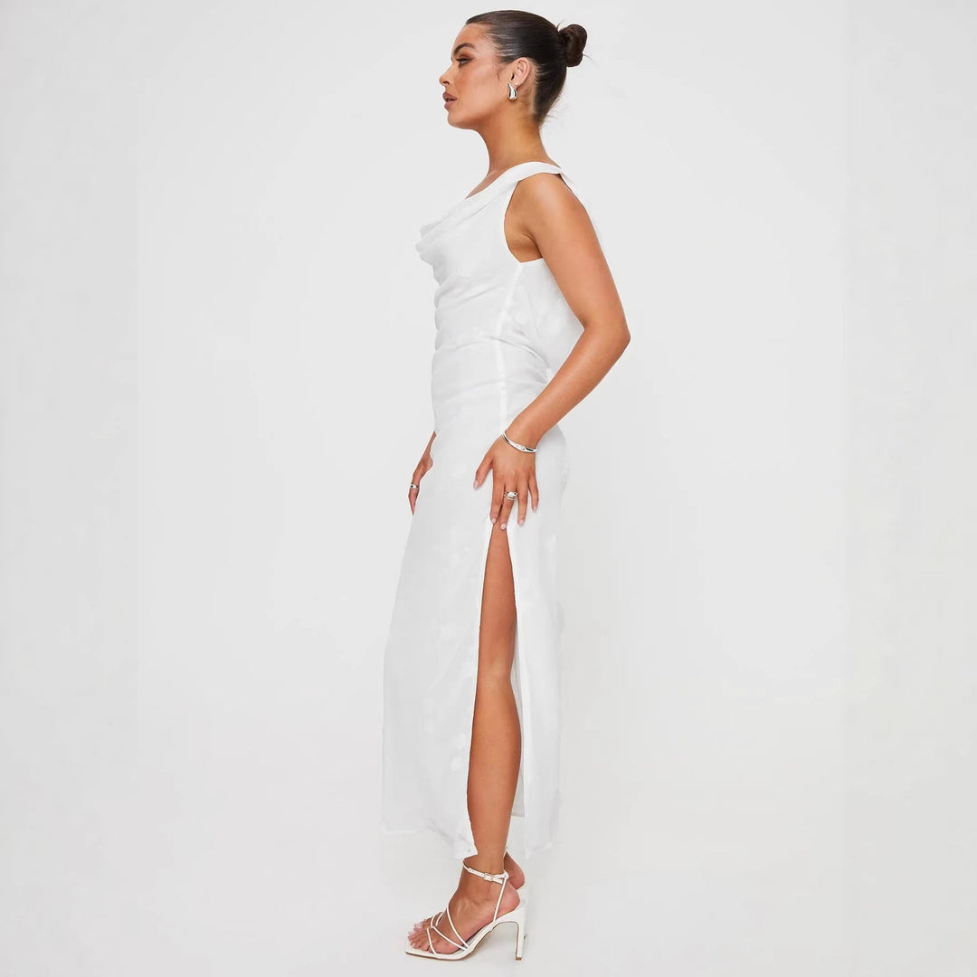 Damen Elegantes Maxi-Kleid mit fließendem Stoff und seitlichem Schlitz Drune