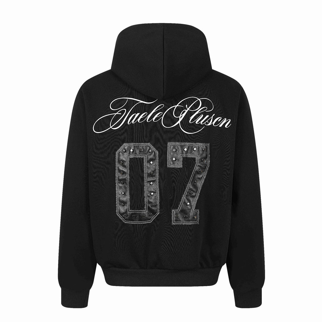 Unisex Kapuzen‑Sweatjacke mit durchgehendem Reißverschluss, Kängurutasche und ornamentalen Siegel‑Prints Drune