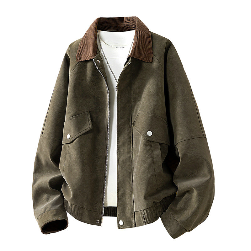 Herren Oversize Velours‑Optik Übergangsblouson mit Hemdkragen, Reißverschluss & elastischem Saum Drune
