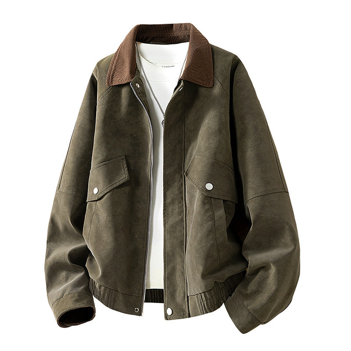 Herren Oversize Velours‑Optik Übergangsblouson mit Hemdkragen, Reißverschluss & elastischem Saum Drune