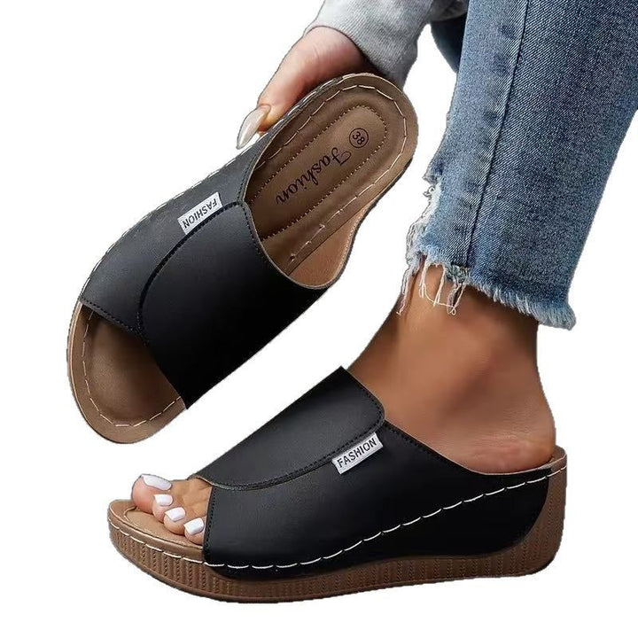 Damen nan anatomisch geformte Schlupf-Sandale mit ergonomischer Keilsohle und genähter Randnaht Drune