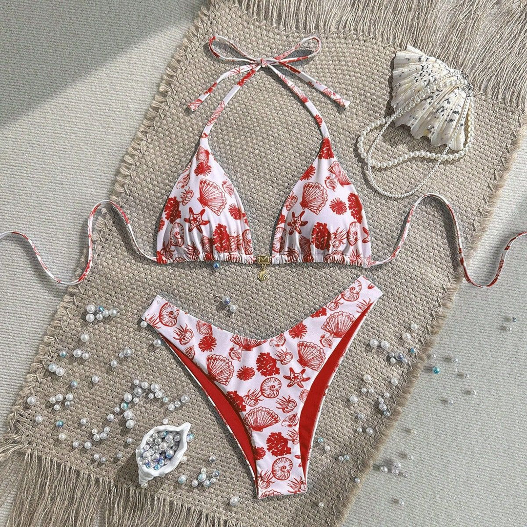 Damen Polka-Dots Triangel-Bikini mit verstellbaren Trägern Drune
