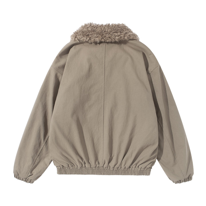 Damen Kurzblouson mit voluminösem Faux‑Fur‑Kragen, Känguru‑Taschen und elastischem Saum Drune