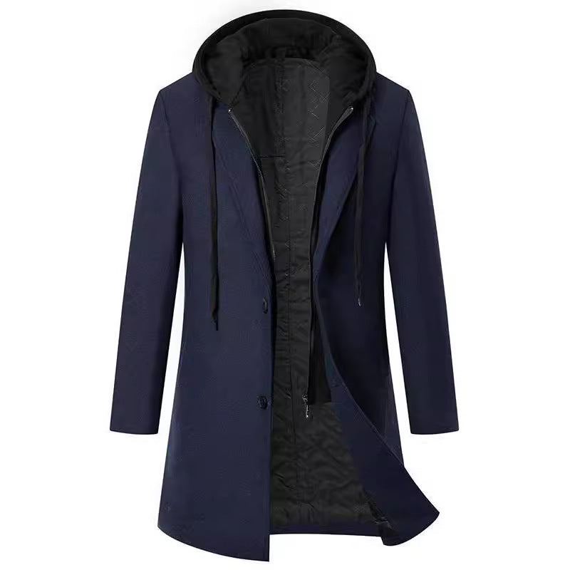 Damen eleganter Mantel mit abnehmbarer Kapuze und Fleece-Futter Drune