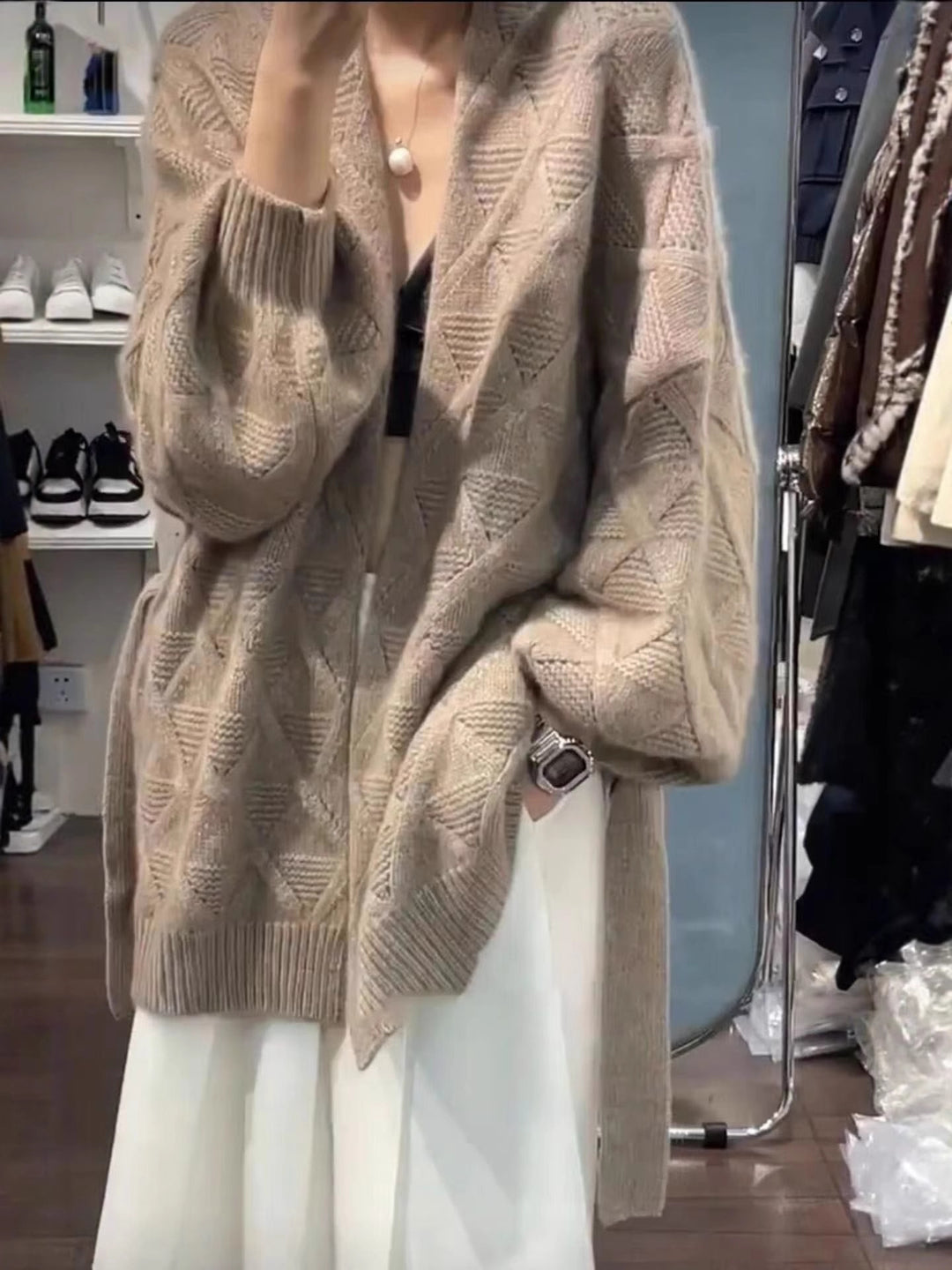 Damen Oversize-Cardigan aus Mohair‑Optik mit Zopfmuster Drune