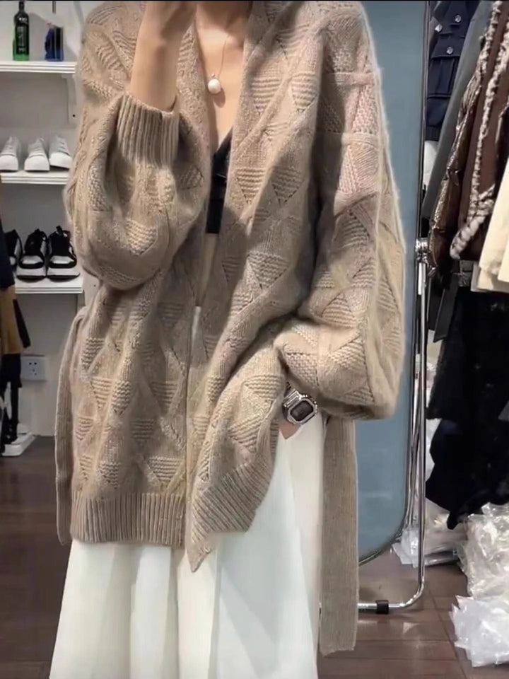 Damen Oversize-Cardigan aus Mohair‑Optik mit Zopfmuster Drune