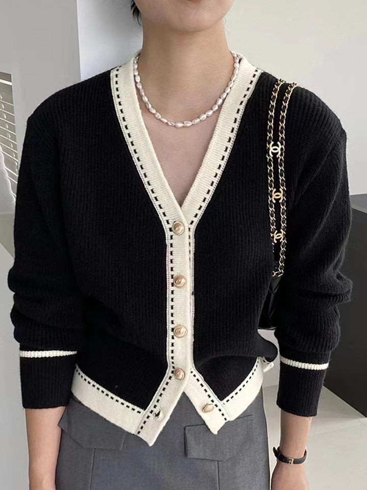 Damen Modische Strickjacke mit Kontrastdetails Drune