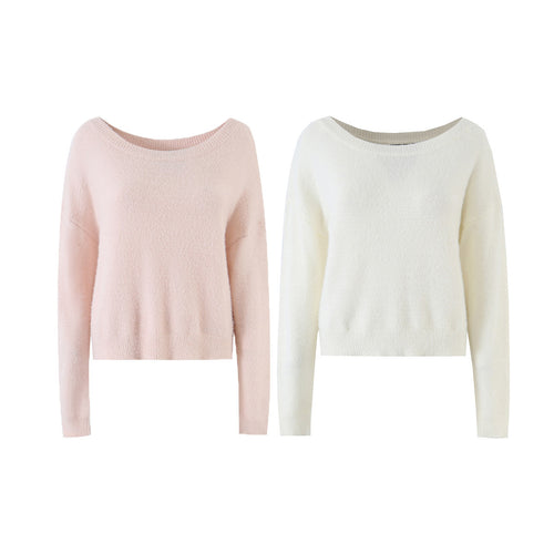 Damen Weicher Cropped-Pullover mit U-Boot-Ausschnitt und Oversize-Schultern Drune