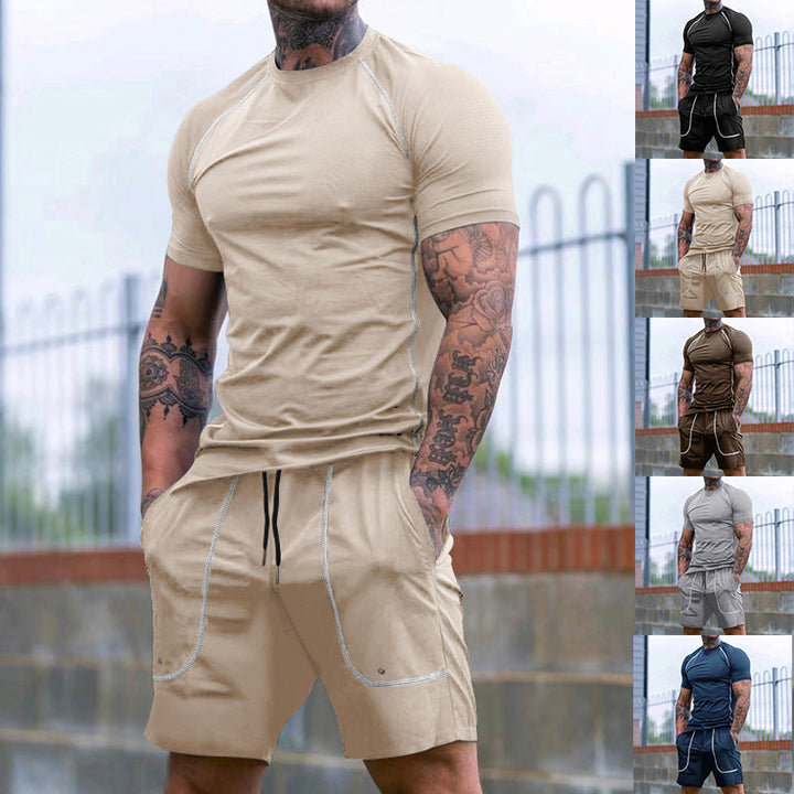Herren nan eng anliegendes Freizeitset aus elastischem Jersey mit Kurzarmshirt und Kordelzugshorts Drune