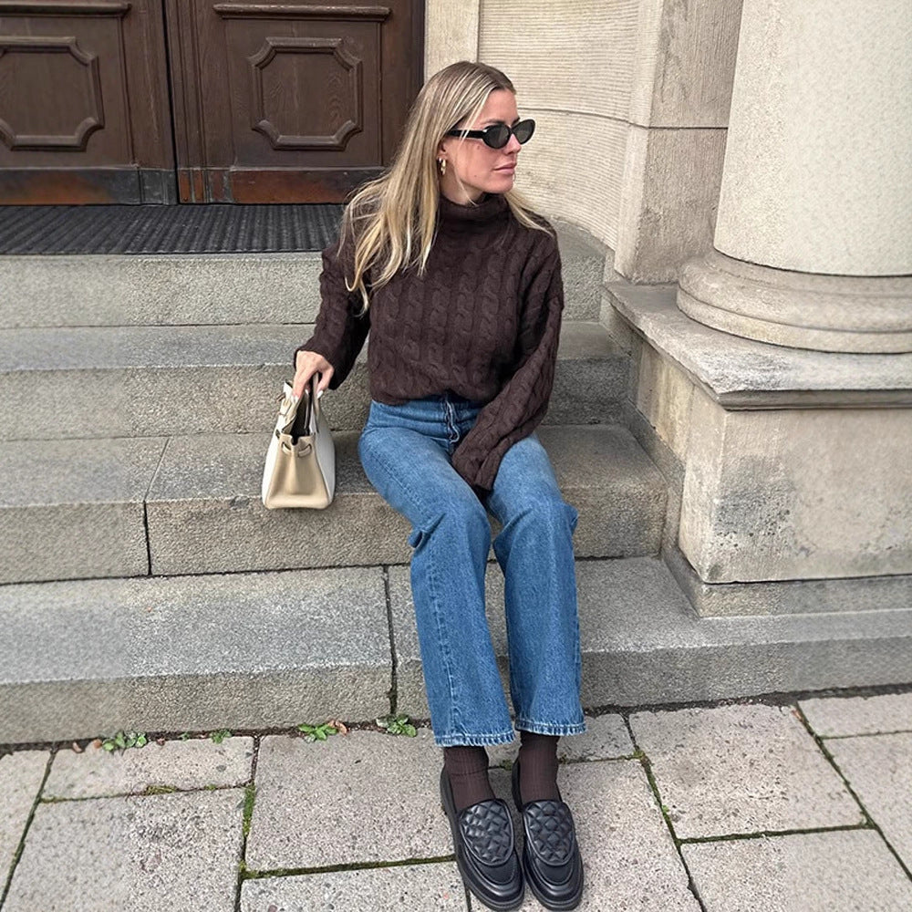 Damen modischer Rollkragenpullover aus strukturiertem Strickmaterial Drune
