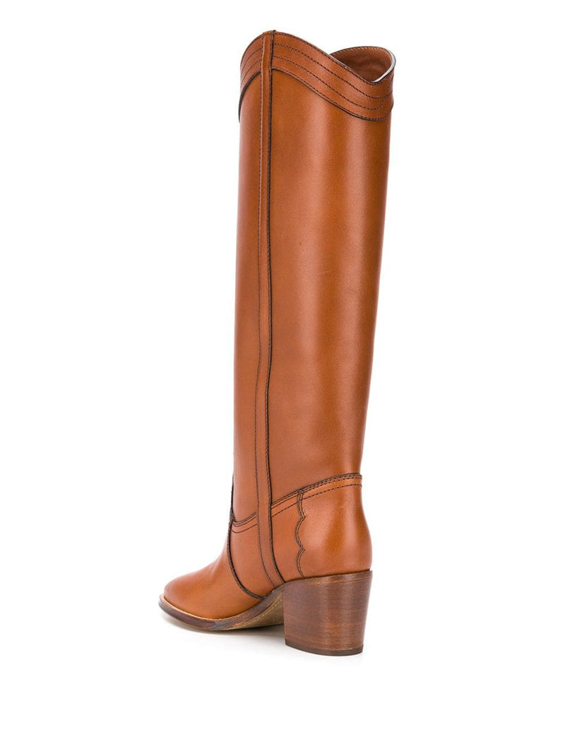 Damen Hochwertige Leder Knielange Westernstiefel Drune