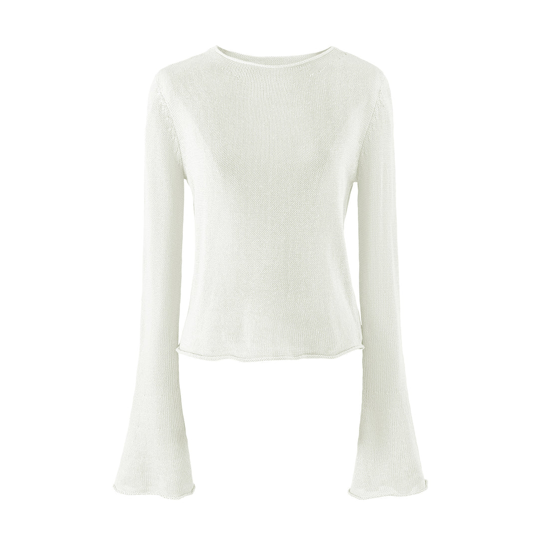 Damen Leichtes Feinstrick-Longsleeve mit ausgestellten Trompetenärmeln Drune