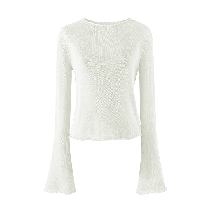 Damen Leichtes Feinstrick-Longsleeve mit ausgestellten Trompetenärmeln Drune