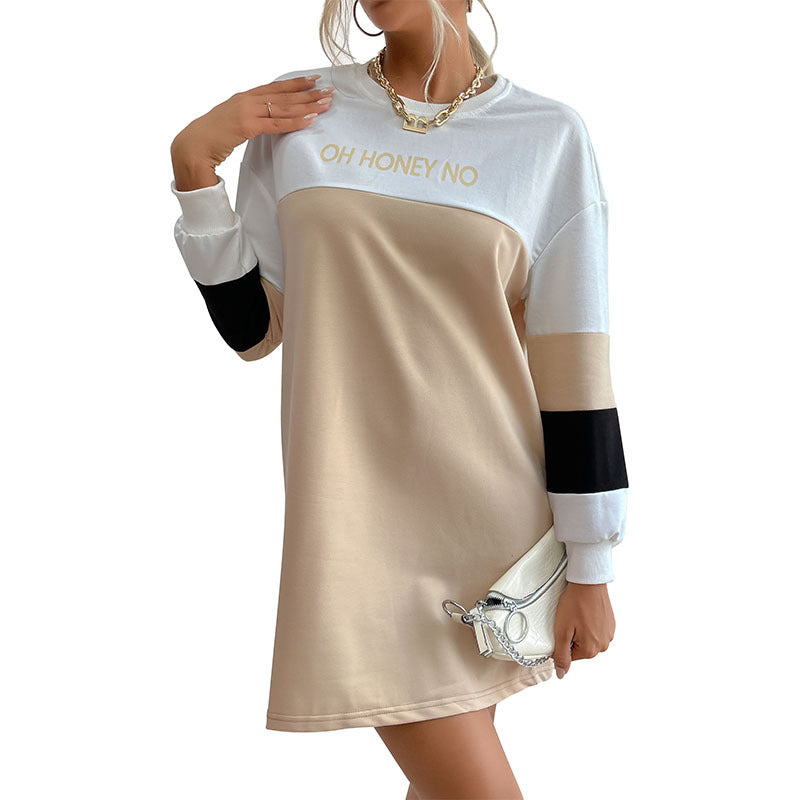 Damen Oversize Sweatshirtkleid mit Colorblock-Ärmeln und Statement‑Schriftzug Drune
