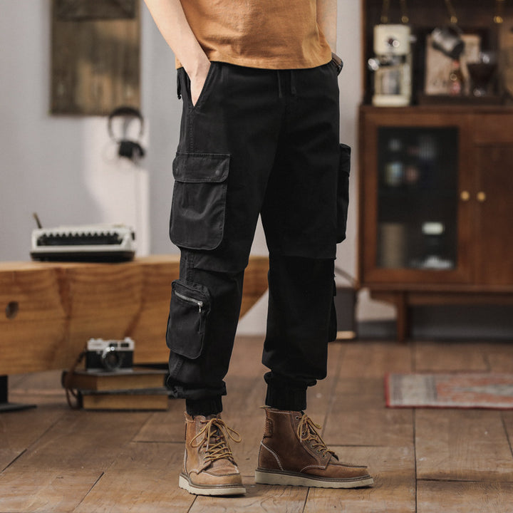 Herren Cargo-Joggerhose im Utility-Workwear-Stil mit Tunnelzugbund, elastischen Bündchen und Multifunktionstaschen Drune