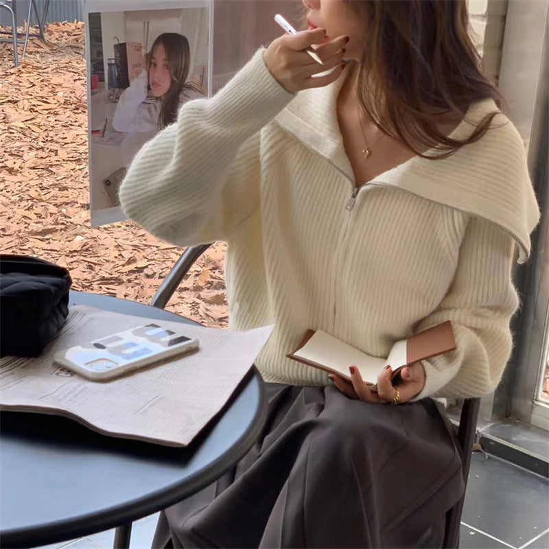 Damen Strickpullover mit hochgeschlossenem Kragen und Reißverschluss Drune