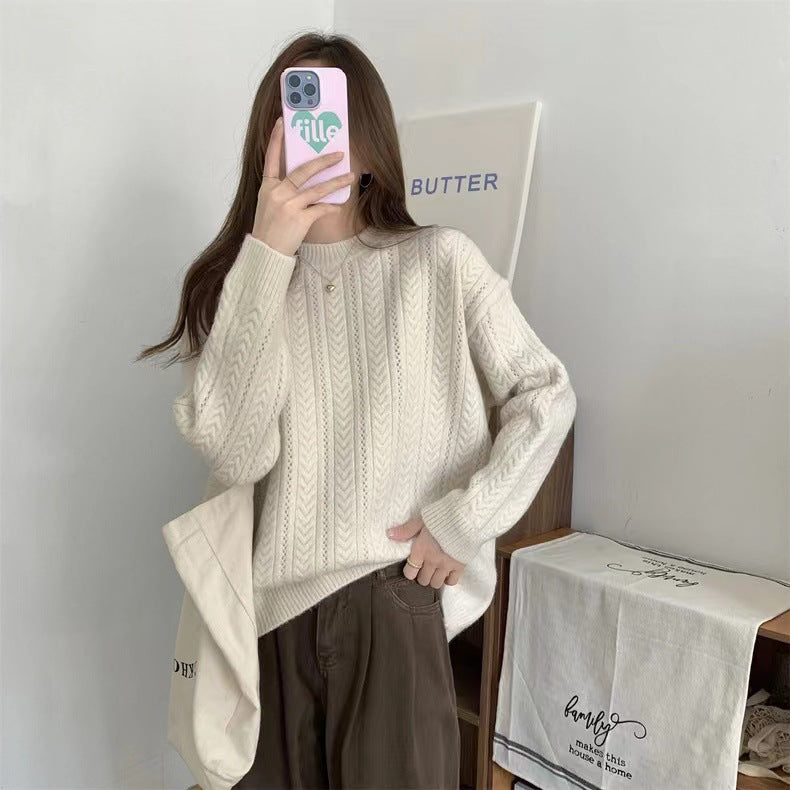 Damen gemütlicher Strickpullover mit feinem Zopfmuster Drune