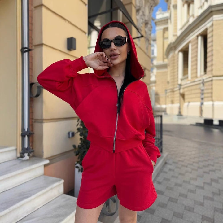 Damen Sportliches Zweiteiler-Set aus kurzärmeliger Jacke und lässigen Shorts