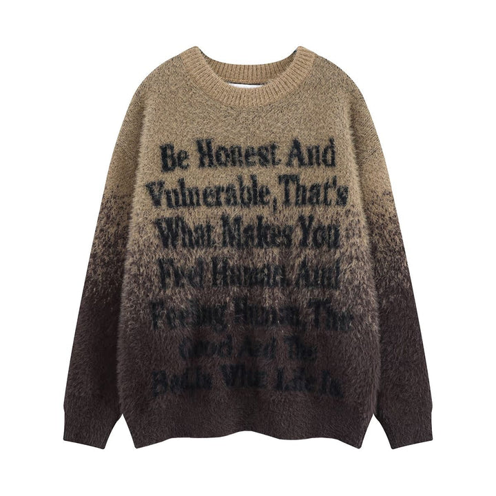Damen Modischer Grobstrickpullover mit inspirierendem Schriftzug Drune