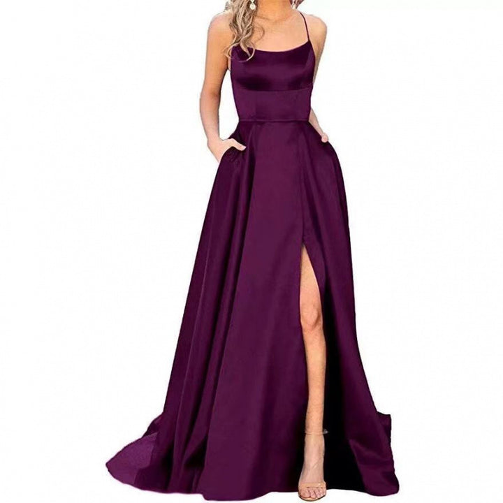 Damen Gala-Maxikleid Spaghettiträger Oberschenkelschlitz