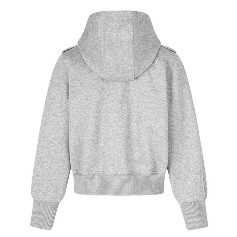 Damen Kurz geschnittene Kapuzen-Sweatjacke im Military-Camo mit dekorativen Stern‑Strapdetails Drune