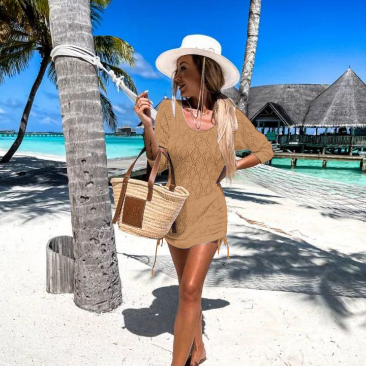 Damen lässiges Strandkleid mit seitlichen Bindebändern Drune