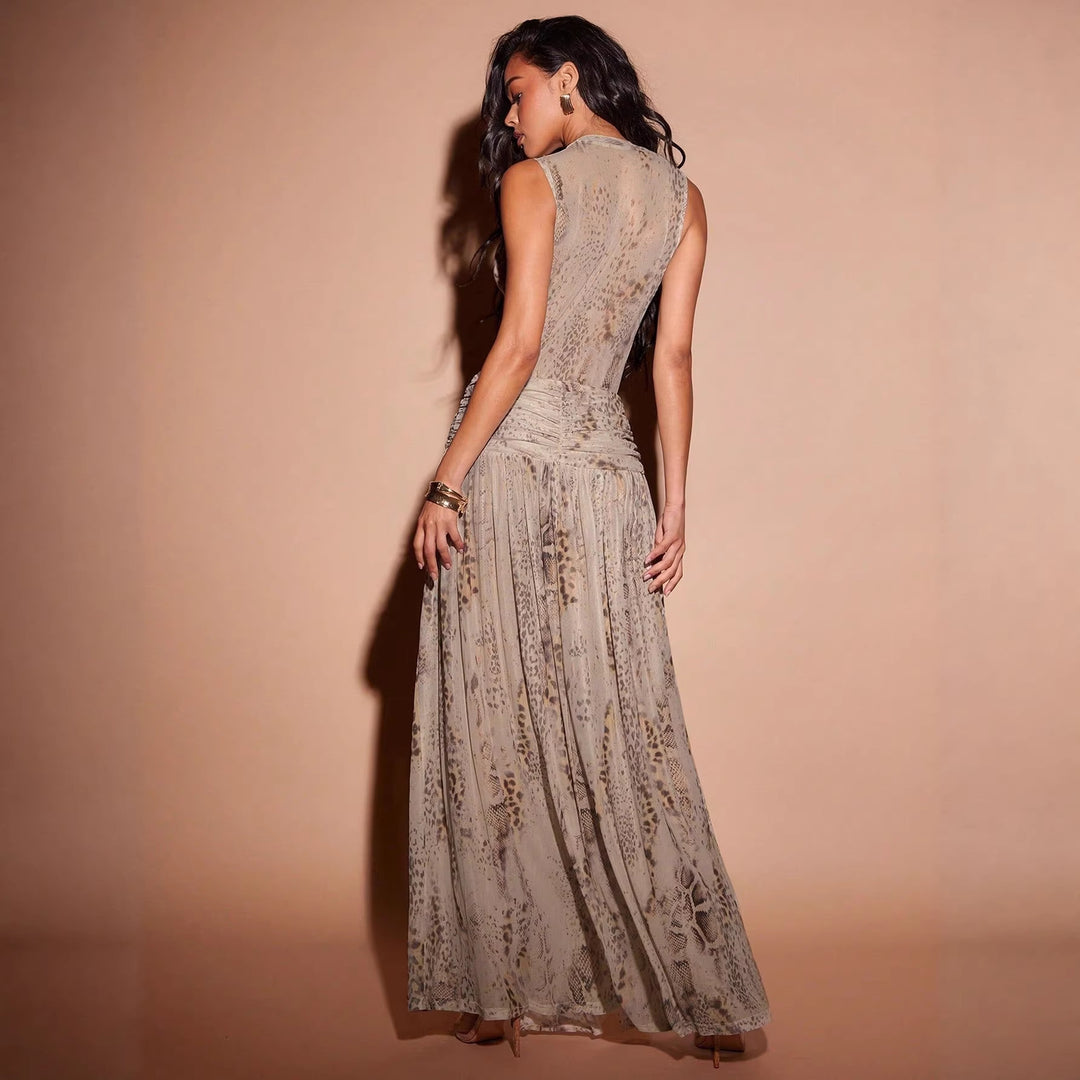 Damen Fließendes Strandkleid mit origineller Raffung und hohem Schlitz Drune