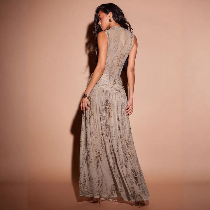 Damen Fließendes Strandkleid mit origineller Raffung und hohem Schlitz Drune
