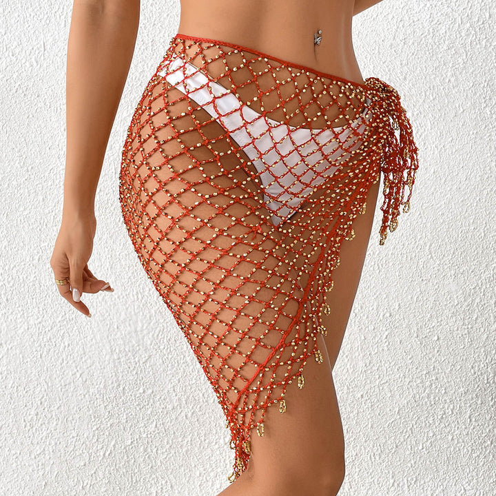 Damen gehäkelter Strandrock mit glitzernden Pailletten und seitlichem Knoten Drune