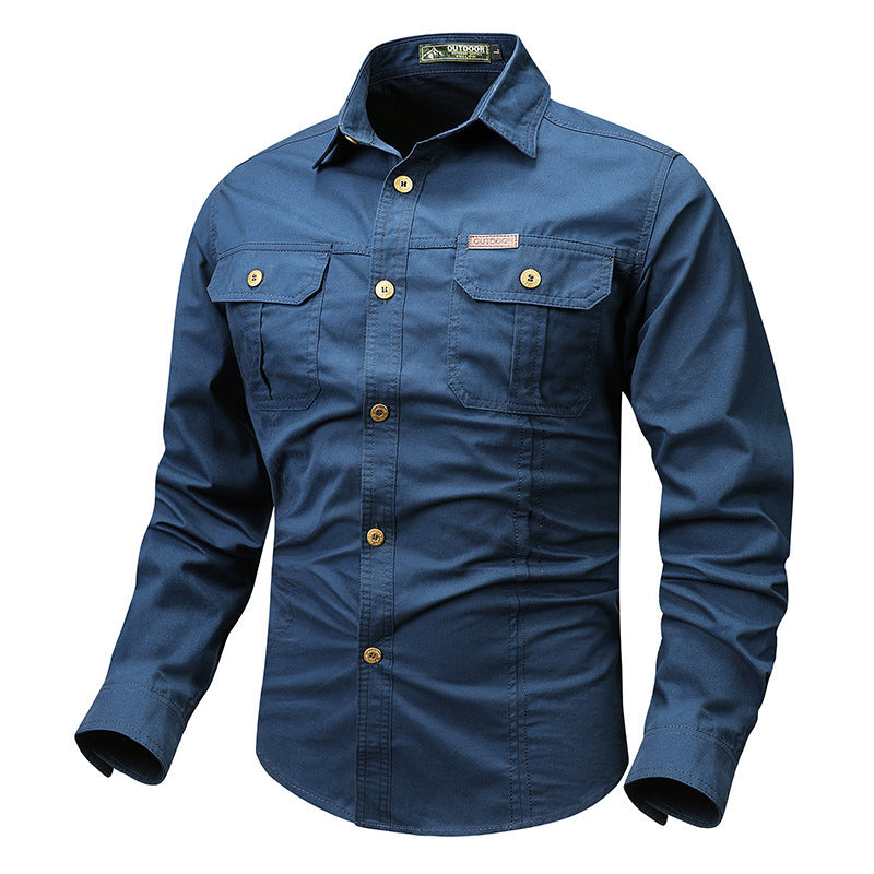 Herren nan robustes Baumwoll-Utility-Hemd mit doppelten Brusttaschen und schmaler Passform Drune
