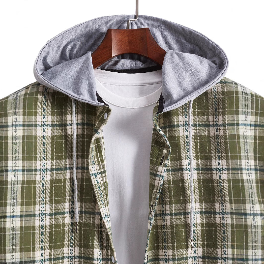 Herren Flanellhemden mit integrierter Kapuze Drune