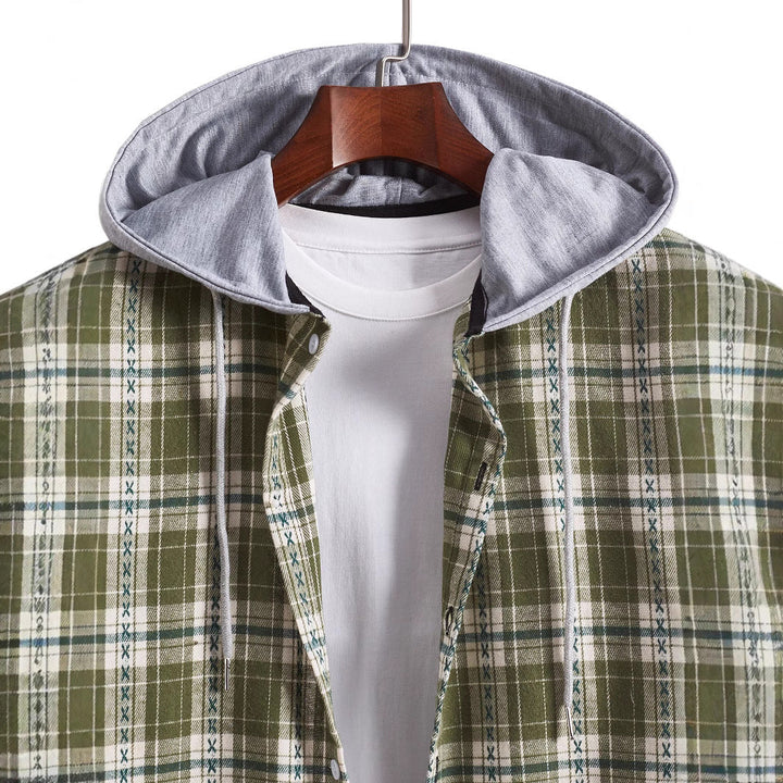 Herren Flanellhemden mit integrierter Kapuze Drune