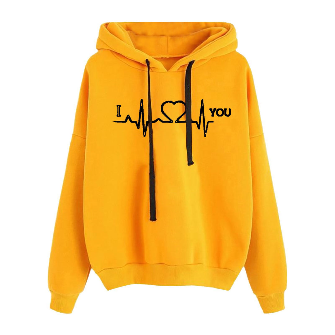 Damen nan leichter Oversize Kapuzenpullover mit Herz‑EKG‑Motiv, langen Kordeln und elastischem Bund Drune
