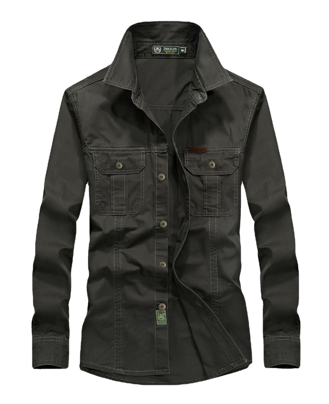 Herren leichtes Canvas-Fieldhemdjacke mit Brustpattentaschen und verstärkten Nähten Drune