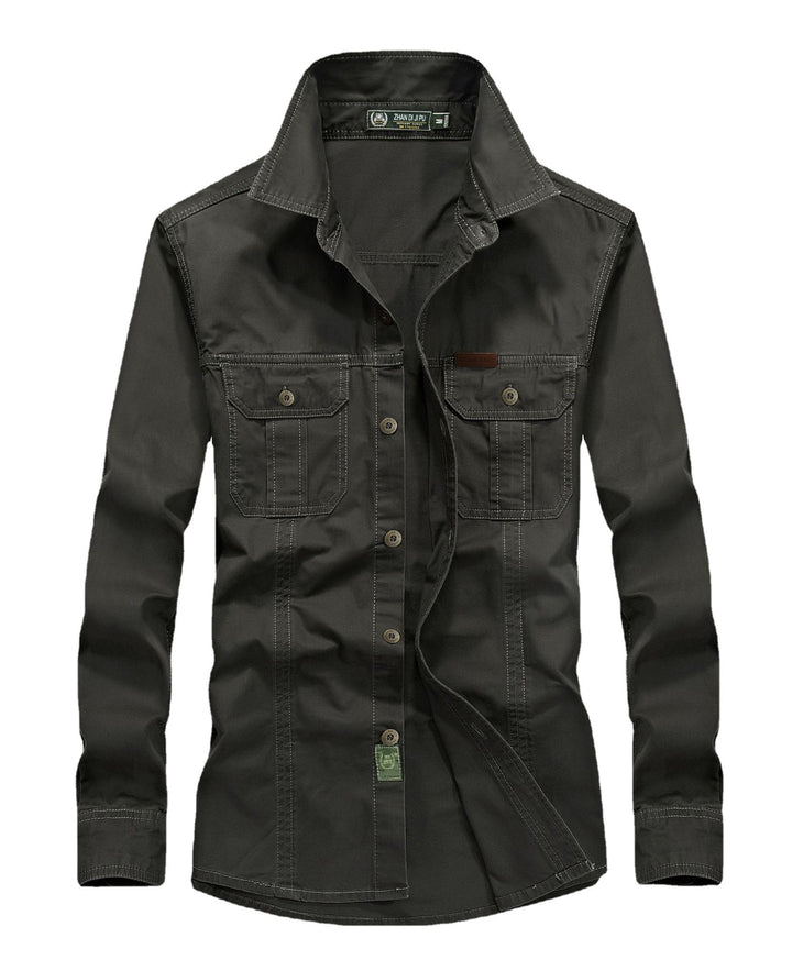 Herren leichtes Canvas-Fieldhemdjacke mit Brustpattentaschen und verstärkten Nähten Drune