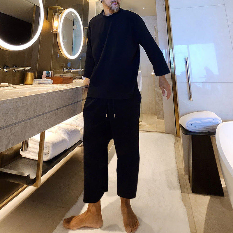 Herren Geripptes Lounge-Set mit Oversized-Langarmshirt und verkürzter Relax-Hose Drune