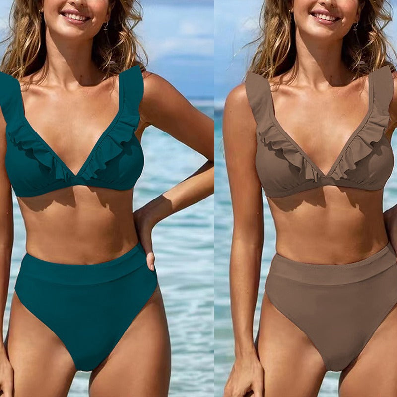 Damen Raffiniertes Triangel-Bikini-Set mit Rüschendetails Drune