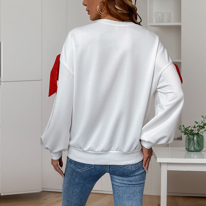 Damen Sweatshirt mit Ballonärmeln und Schleifen-Applikation Drune